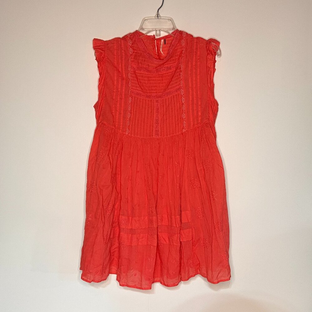 Free People Coral Red Lace Accent Mini Dress Women Size S